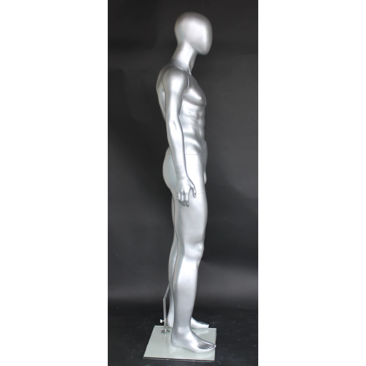 SFM29E-ST - 6'1"  Abstract Head Muscular Male Mannequin - Matte Silver