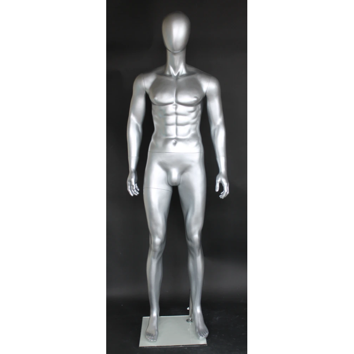 SFM29E-ST - 6'1"  Abstract Head Muscular Male Mannequin - Matte Silver