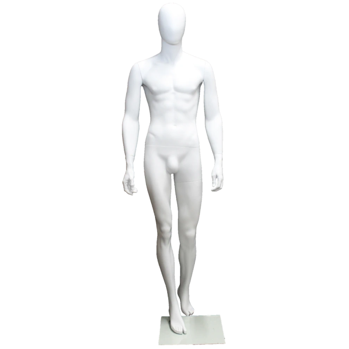 SFM43E-WT - 6 ft 3 in Male Mannequin Egg head Matte white Walking Side Profile Pose