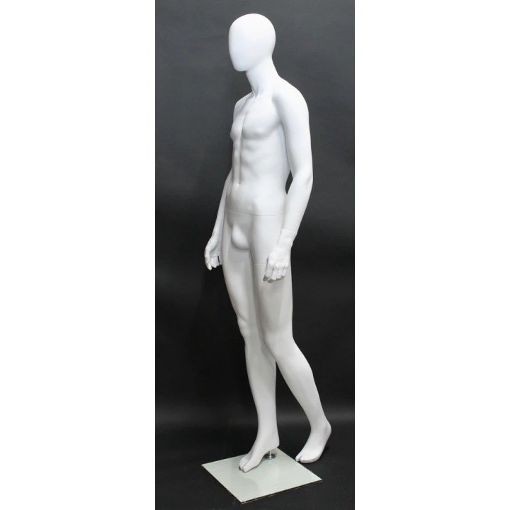 SFM43E-WT - 6 ft 3 in Male Mannequin Egg head Matte white Walking Side Profile Pose