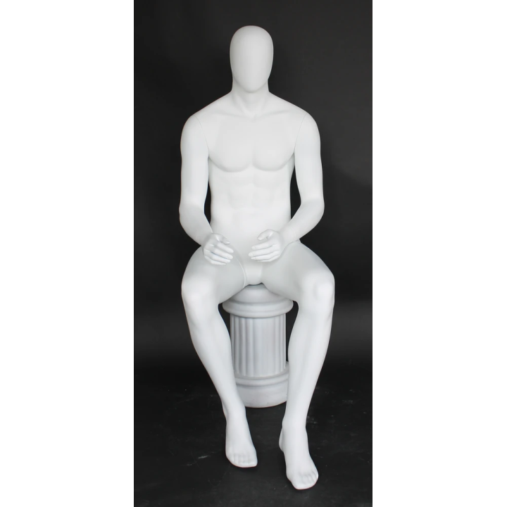 SFM50E-WT - 4 ft 7 in Sitting Male Mannequin Egg head Matte white