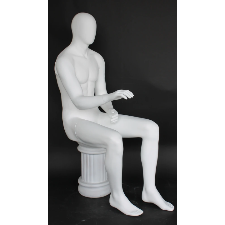 SFM50E-WT - 4 ft 7 in Sitting Male Mannequin Egg head Matte white