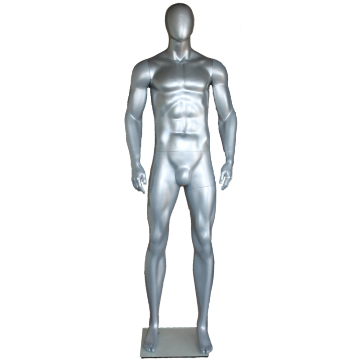 SFM52E-ST - 6 ft 4 in Athletic Matte Silver Egg head Male Mannequin