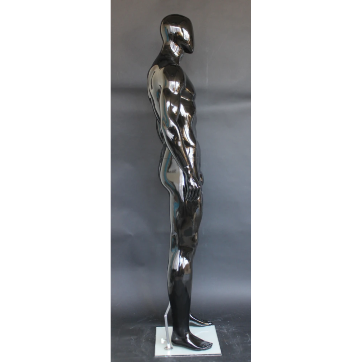 SFM52E-HB - 6 ft 4 in Glossy Black Muscular Egg Head Football Male Mannequin