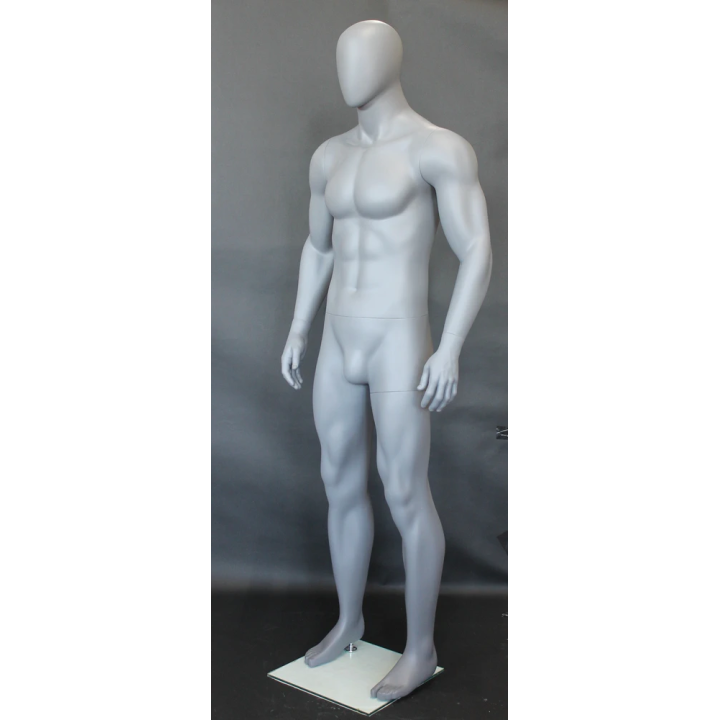 SFM53E-Grey - 6 ft 2 in Muscular Body Male Mannequin Egg head Matte Grey -
