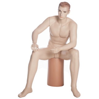 SFM54-FT Realistic Sitting Male Mannequin - Flesh Tone Face Make up
