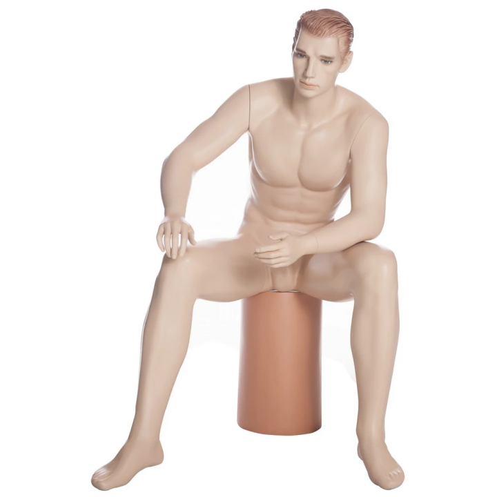 SFM54-FT Realistic Sitting Male Mannequin - Flesh Tone Face Make up