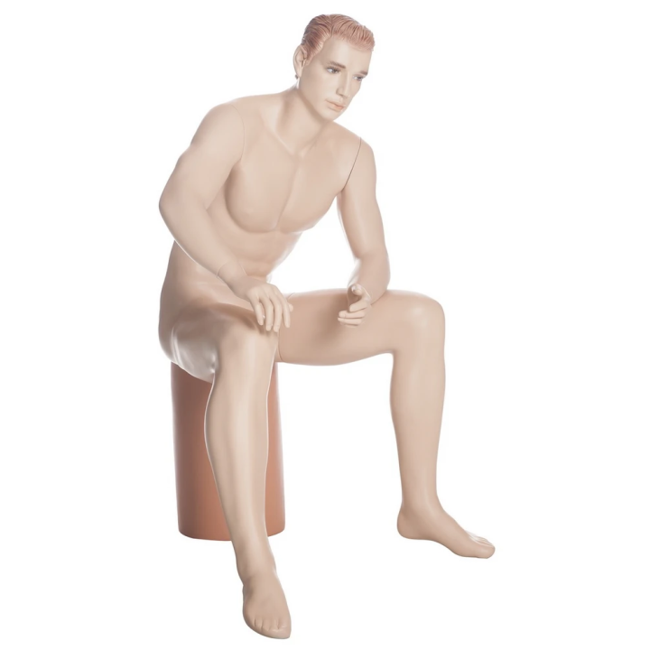 SFM54-FT Realistic Sitting Male Mannequin - Flesh Tone Face Make up