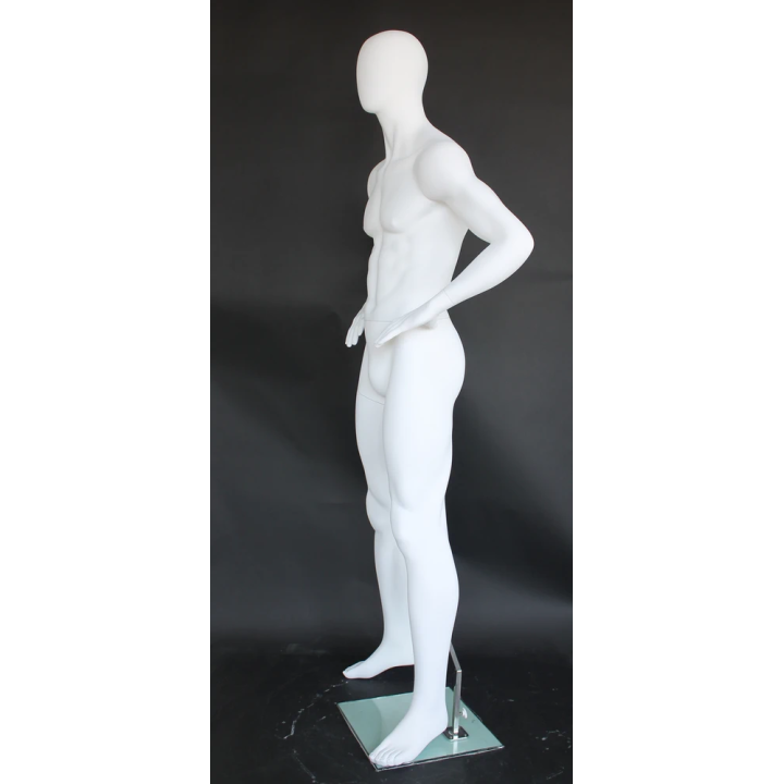 SFM62E-WT - 6 ft 3 in Male Mannequin Hands on Hips Egg head Matte white