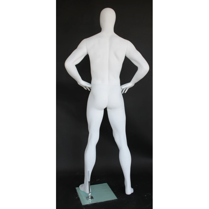 SFM62E-WT - 6 ft 3 in Male Mannequin Hands on Hips Egg head Matte white