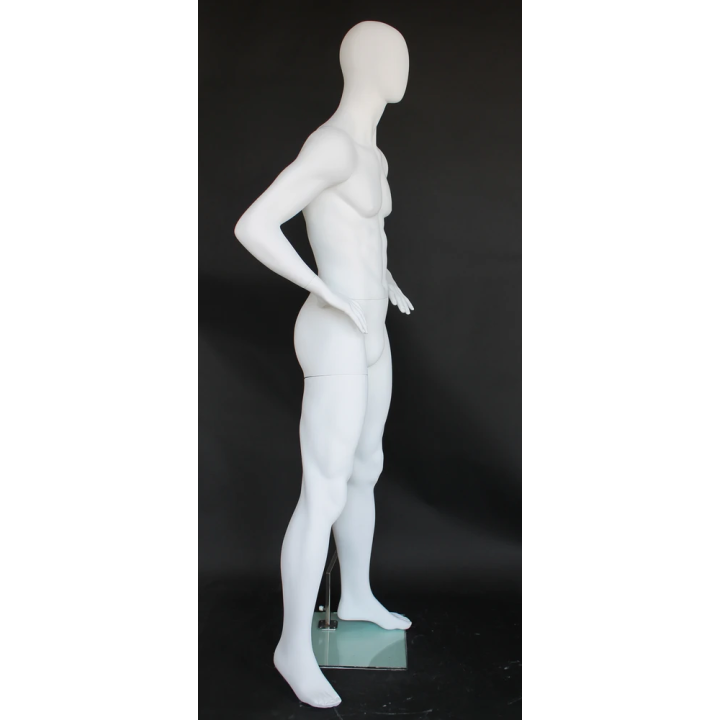 SFM62E-WT - 6 ft 3 in Male Mannequin Hands on Hips Egg head Matte white