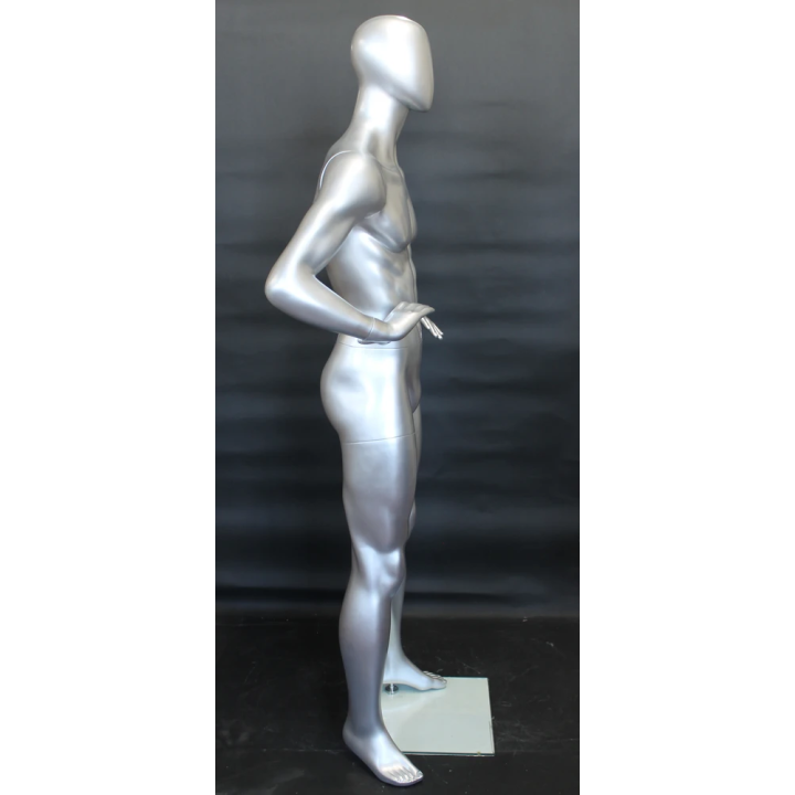 SFM62E-ST - 6 ft 3 in Male Mannequin Athletic Matte Silver Egg head Hands on Hips