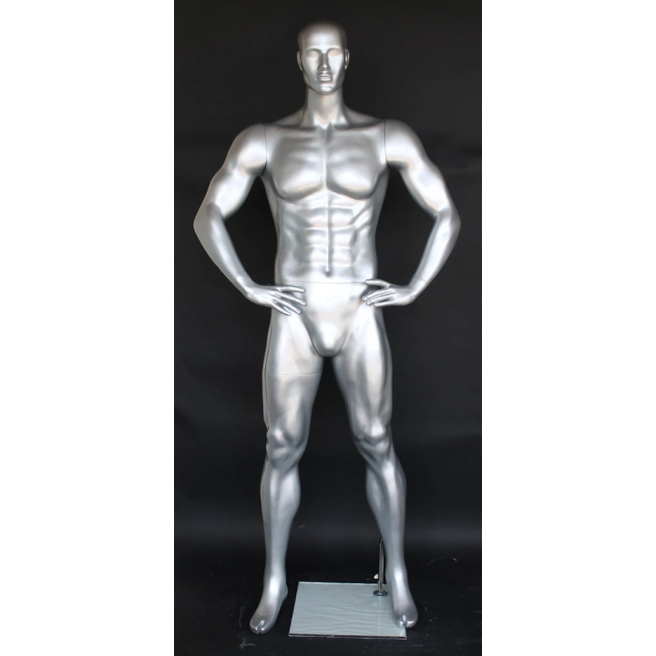 SFB1-ST - 6 ft 4 in Athletic Matte Silver Featured Face Football Male Mannequin