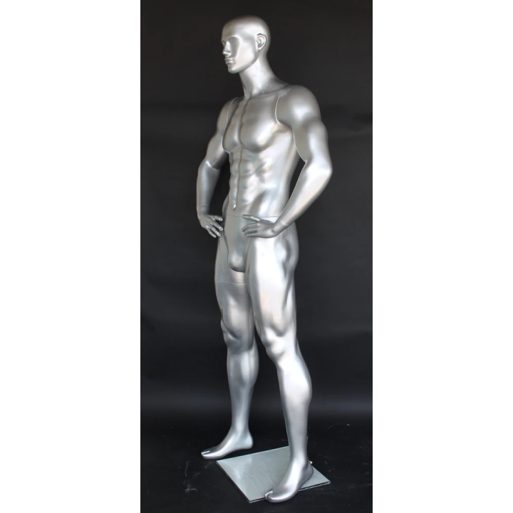 SFB1-ST - 6 ft 4 in Athletic Matte Silver Featured Face Football Male Mannequin