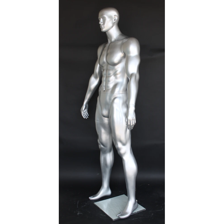 6 ft 4 in Athletic Matte Silver Featured Face Football Male Mannequin  -SFB2-ST