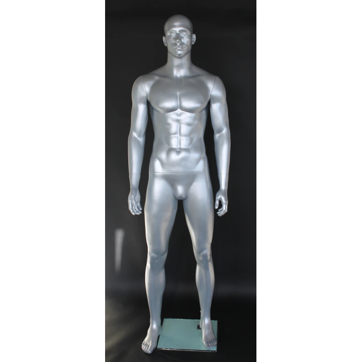 6 ft 3 in Athletic Matte Silver Bald head Male Mannequin  -SFM52E-ST