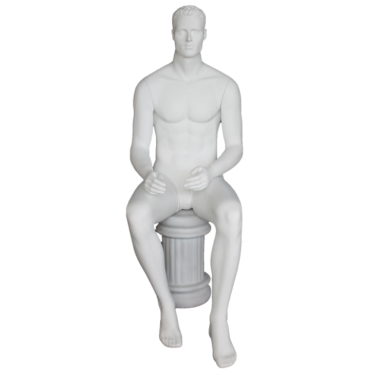 4 ft 7 in Sitting Male Mannequin Featured face head white -SFM8-WT