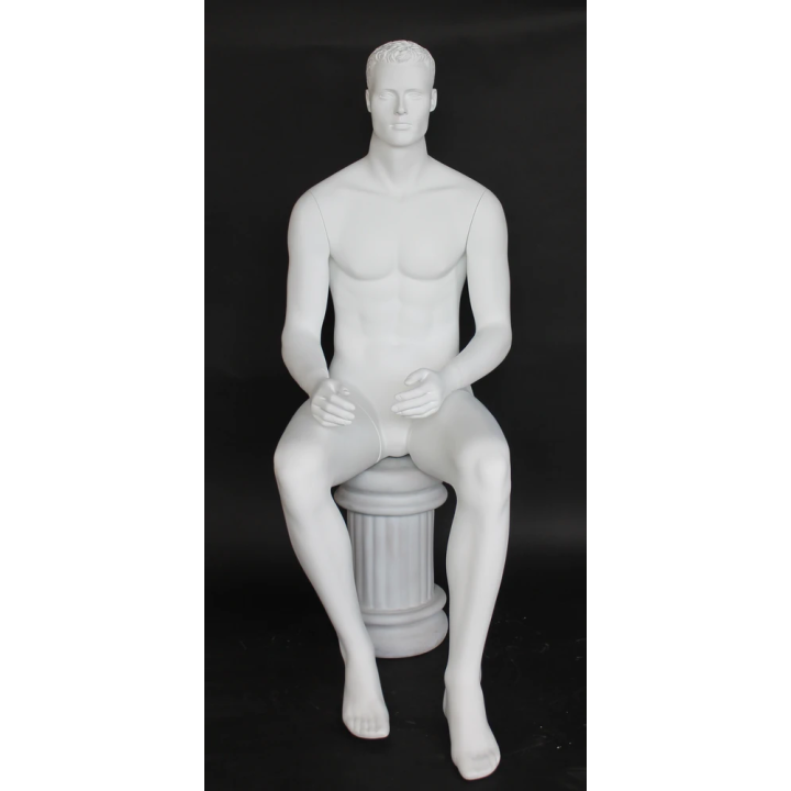 4 ft 7 in Sitting Male Mannequin Featured face head white -SFM8-WT