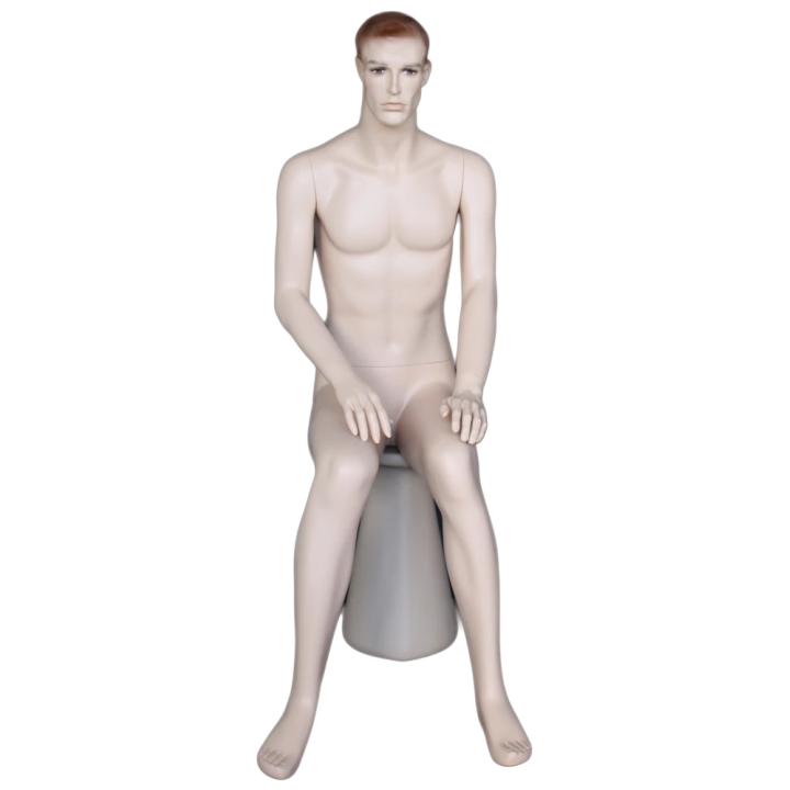 4 ft 8 in Sitting Male Mannequin Face Makeup Flesh Tone -SFM74-FT