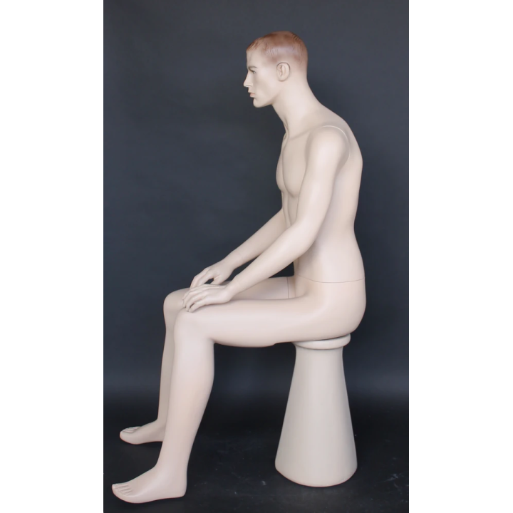 4 ft 8 in Sitting Male Mannequin Face Makeup Flesh Tone -SFM74-FT