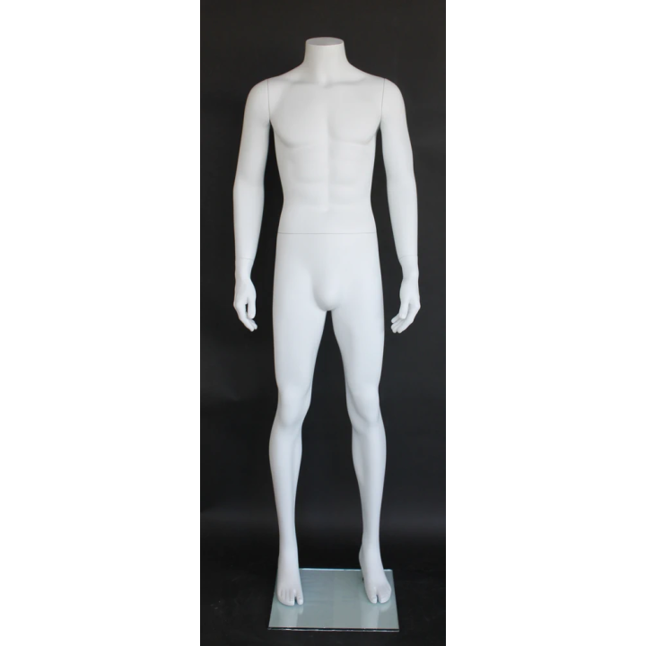 STM006-WT - White Headless Full Body Male Mannequin arms on side