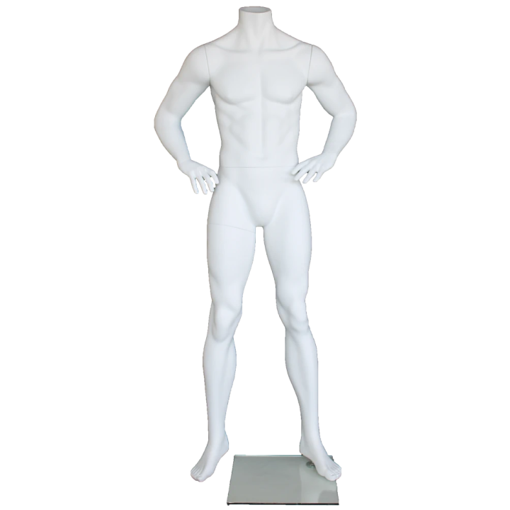STM011-WT - Matte white Headless Male Mannequin hand on waist