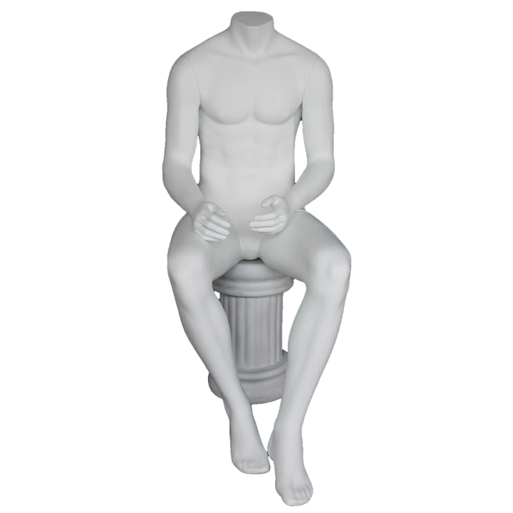 STM050-WT - 4 ft 7 in Headless Sitting Male Mannequin Matte white