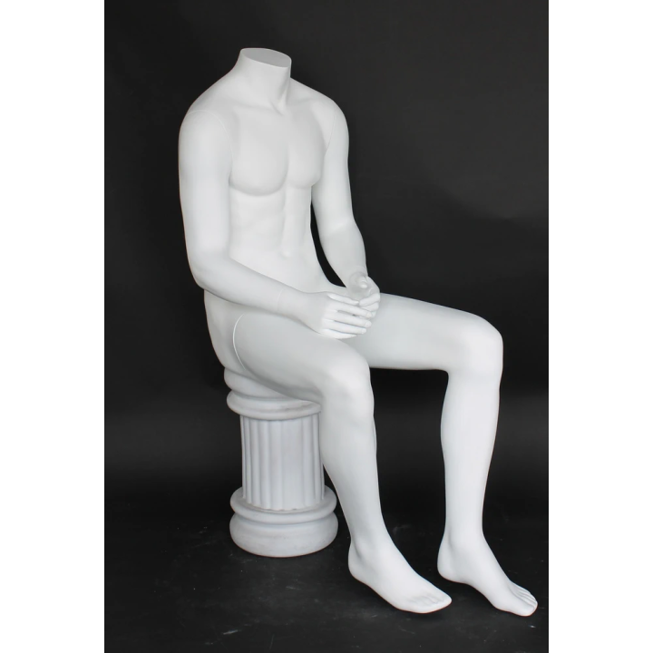STM050-WT - 4 ft 7 in Headless Sitting Male Mannequin Matte white