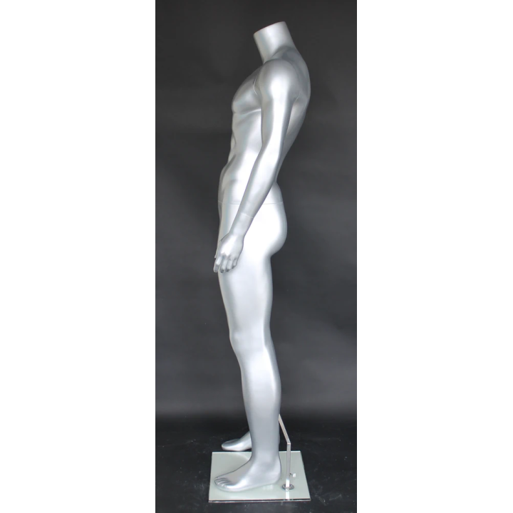 STM051-ST - 5 ft 9 in Matte Silver Muscular Headless Male Mannequin