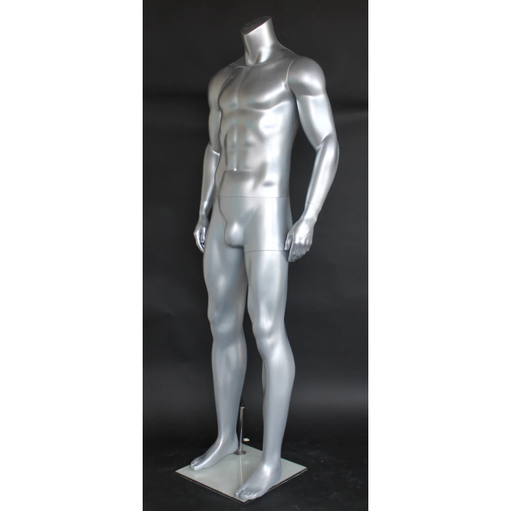 STM052-ST - 5 ft 11 in Matte Silver Athletic Body Headless Male Mannequin