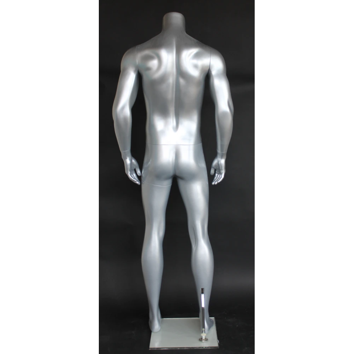 STM052-ST - 5 ft 11 in Matte Silver Athletic Body Headless Male Mannequin
