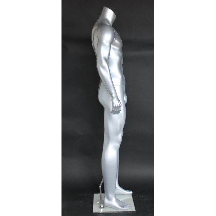 STM052-ST - 5 ft 11 in Matte Silver Athletic Body Headless Male Mannequin