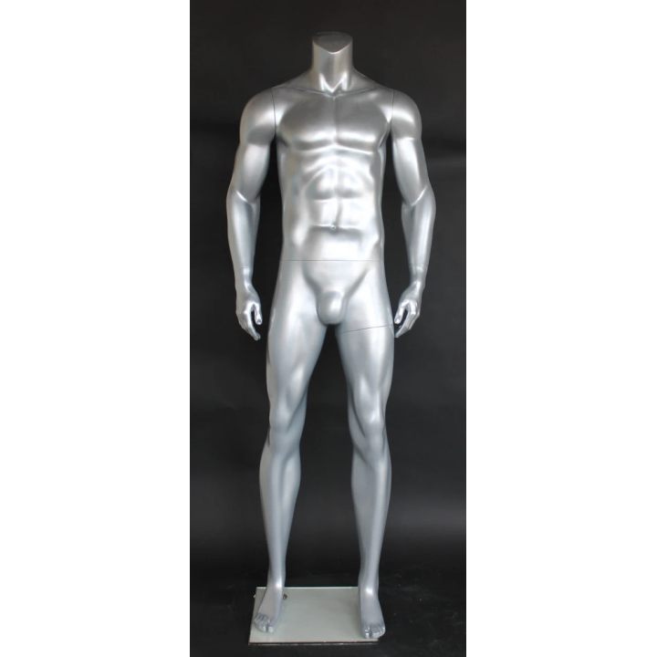 STM052-ST - 5 ft 11 in Matte Silver Athletic Body Headless Male Mannequin