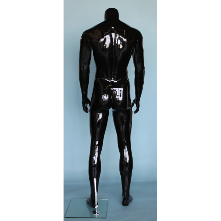 STM051-HB - Glossy Black 5 ft 9 in Headless Muscular  Male Mannequin