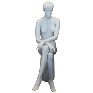 Female Sitting Mannequin Molded hair Matte White -SFW9-WT