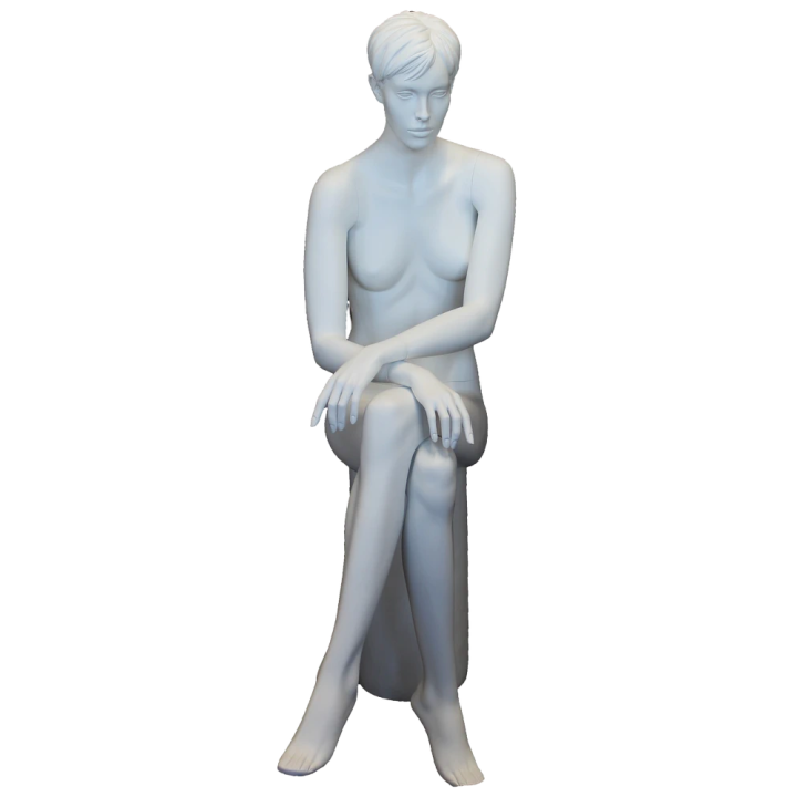 Female Sitting Mannequin Molded hair Matte White -SFW9-WT