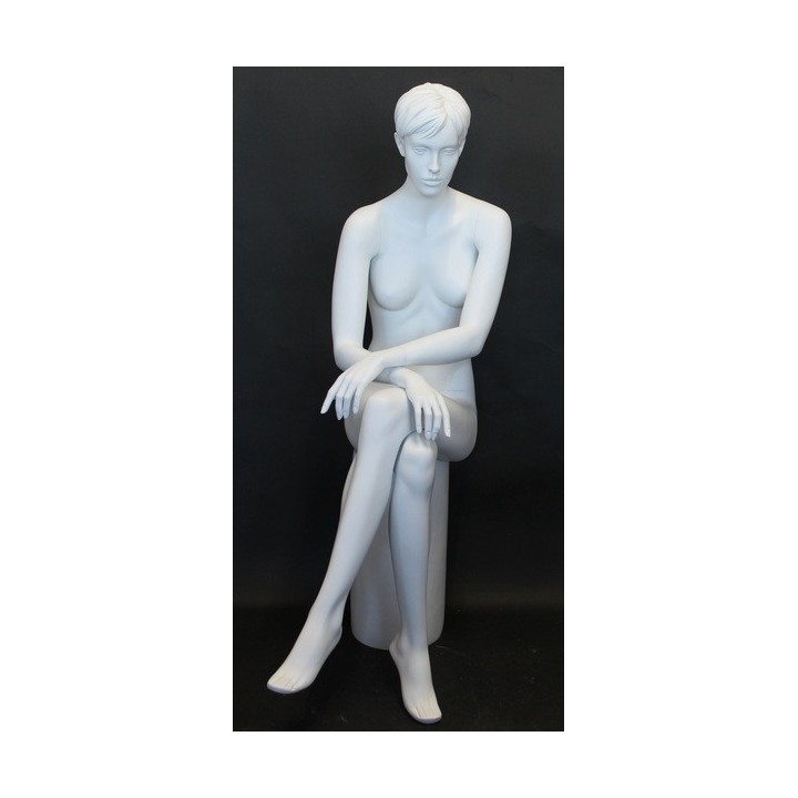 Female Sitting Mannequin Molded hair Matte White -SFW9-WT