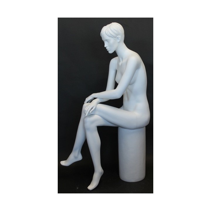 Female Sitting Mannequin Molded hair Matte White -SFW9-WT