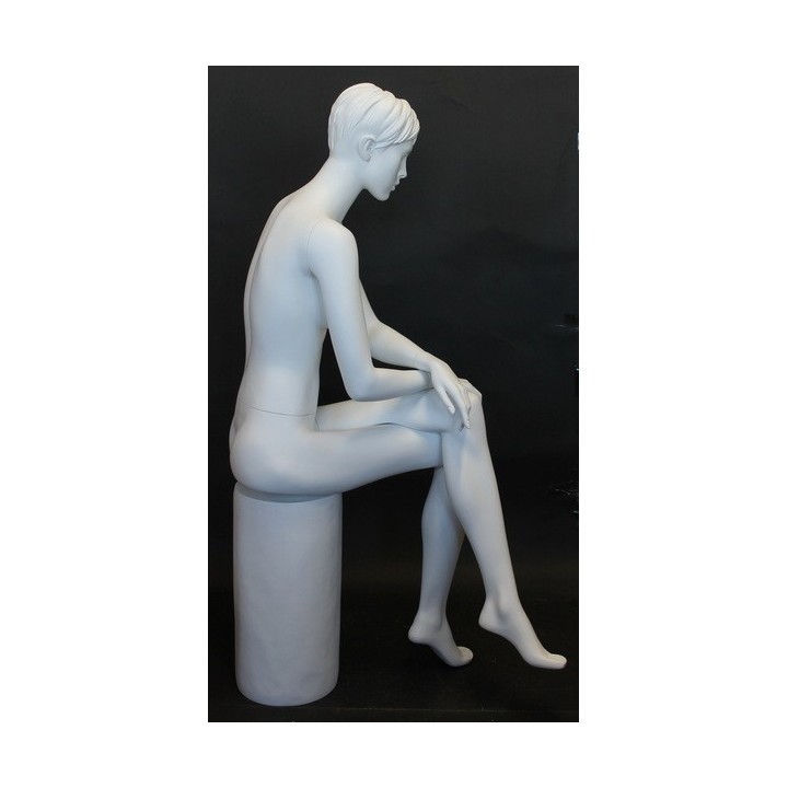 Female Sitting Mannequin Molded hair Matte White -SFW9-WT